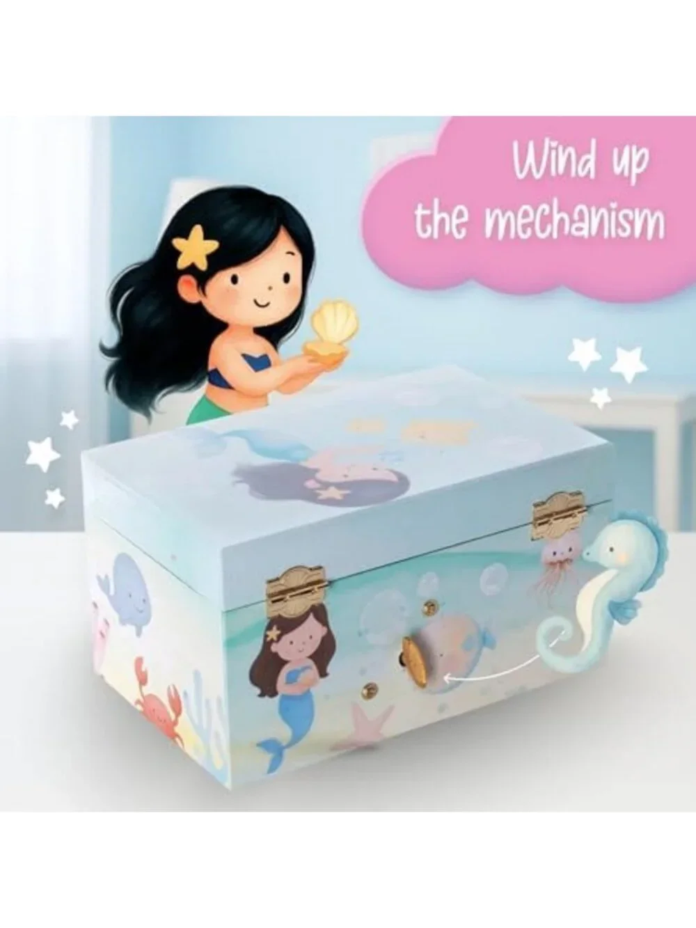 Mermaid Musical Jewelry Box for Kids - Classic Melody, Storage Organizer, 2